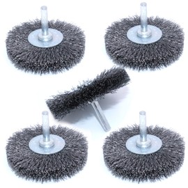 HOYIN 5-Pack 3" Coarse Crimped Carbon Steel Wire Wheel Brush - 0.012" Bristles, 5/8" Face Width, 1/4" Mounted Stem for Drills & Grinders - Heavy-Duty Design