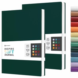 PAPERBAY A5 Notebook Soft Cover Journal for Writing, 256-Page 100 gsm Lined Paper Softcover Faux Leather Notebook for Women, Travelers, Cute Small Bullet Soft Journal 2-Pack (Dark Green)