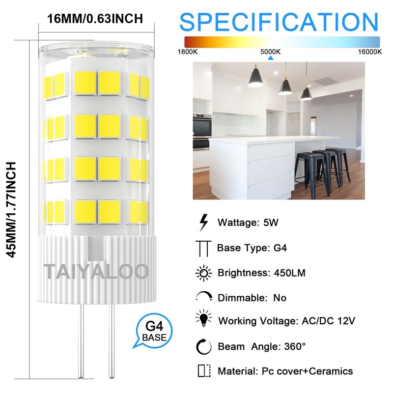 TAIYALOO G4 LED Bulbs 5W T3 40W Halogen Replacement 12V