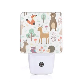 YASHILAIYA Cute Animal Night Light,Forest Fox Deer Bear Hedgehog Owl Night Lights Plug into Wall for Boys Girls Gifts for Stairway Hallway Bedroom 0.5W Nightlight