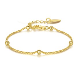 AOZELAN 14K Gold Bracelets for Women Adjustable Women’s Bracelet Ball Station Chain Stackable Bracelets for Womens Men Bracelet Jewelry 6.5-9 Inches Including Extension Chain (8.0, Inches)