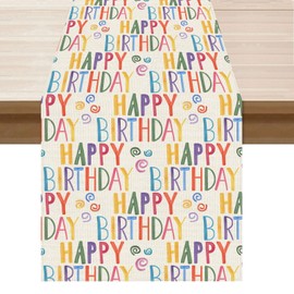 XCHI Happy Birthday Colorful Balloons Confetti Stars Table Runner Burlap Table Decoration for Home Kitchen Dining Dinner Indoor Holiday Party Farmhouse Decor 13x72 Inch