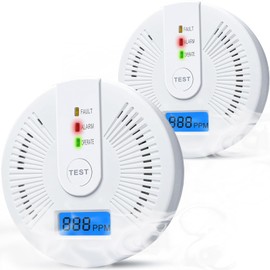 2 Pack Carbon Monoxide Detectors,CO Detectors Battery Powered,Carbon Monoxide CO Alarms with Light&Digital Display for Home,Bedroom,Kitchen,Office