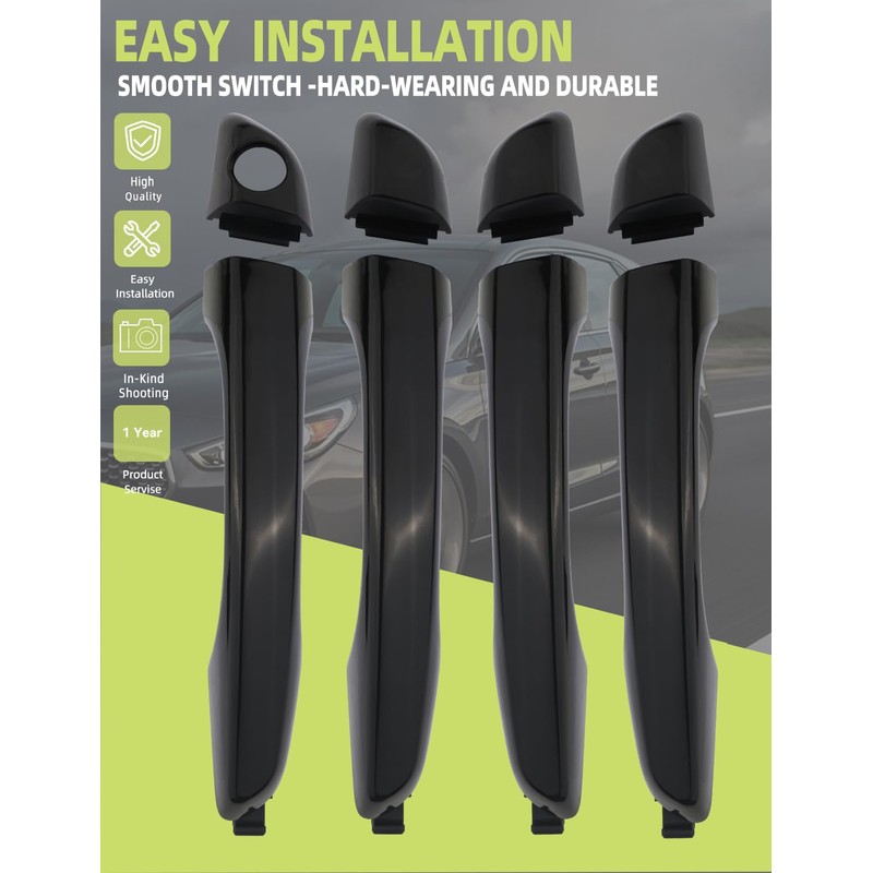 4PCS Black Exterior Door Handle Front Rear Left Driver Right