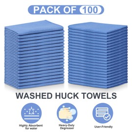 Toulite 100 Pcs Blue Surgical Huck Towels Bulk 24 x 17 Inches Cotton Cleaning Shop Towels Absorbent Wiping Rags for Cleaning Shops Bars Hotel Industries Garage