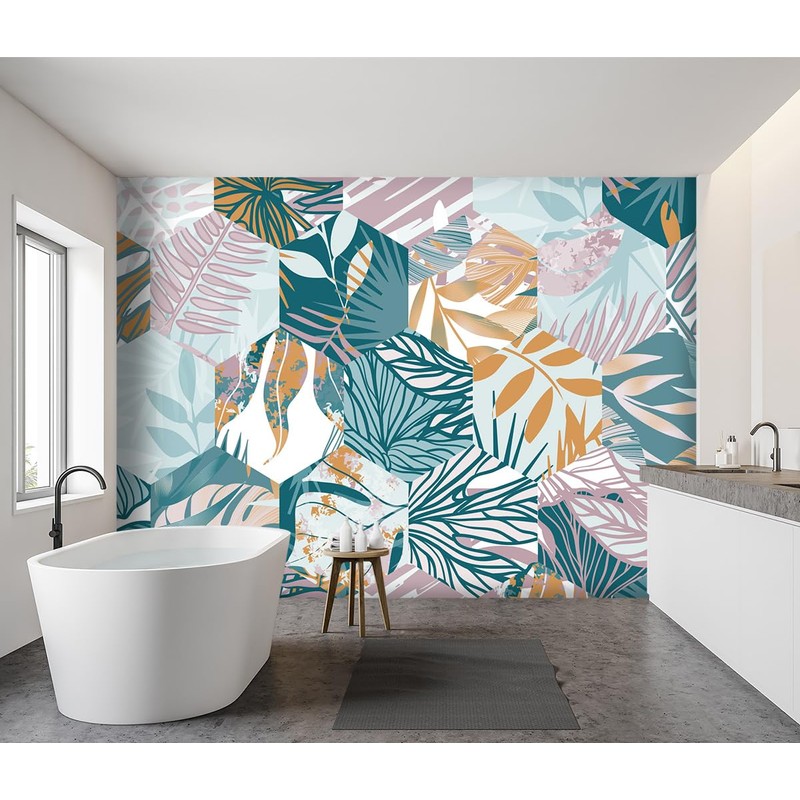 YIHWM -Abstract Geometry Botanical Banana Leaf Fabric Wallpaper Living Room