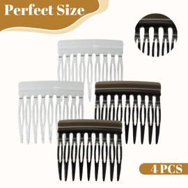 Auiremrti Hair Comb for Styling, 4-Piece Mini Hair Clip Set, French Side Combs Made from Cellulose Acetate, Black and White Solid Colour Design, Ideal for All Hair Types