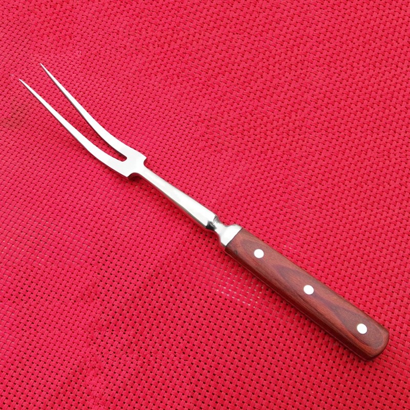 Barbecue Fork with Wooden Handle Stainless Steel Multifunction Nonstick Barbecue