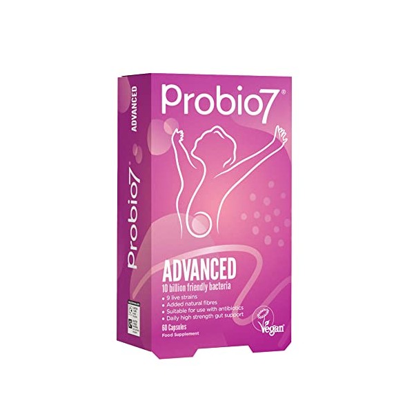 Probio7 Advanced | 9 Live Strains | 10 Billion CFU + 2 Types of Fibre | Gut Health Supplement 60 Vegan Capsules (2 Month Supply)