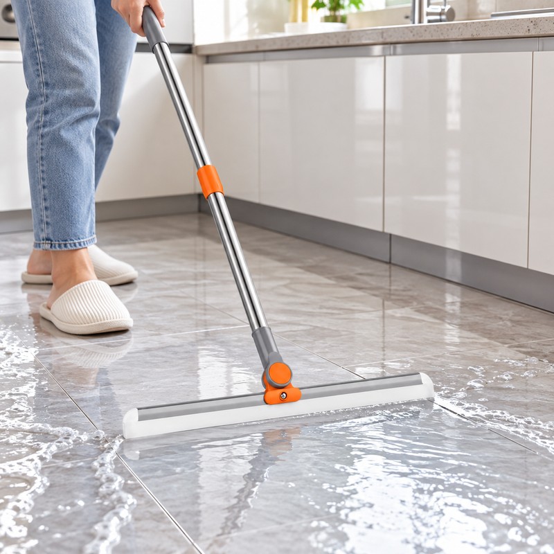 Silicone Scraper Broom for Bathroom Floors & Glass - Pivoting