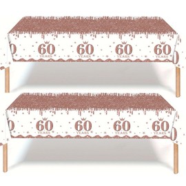 2Pcs Rose Gold Happy 60th Birthday Party TableCloth,137*274cm Plastic Rosegold 60th Table Cloth for Her Girl Women Birthday Table Decorations Disposable Party Tablecovers for 60th Birthday Party