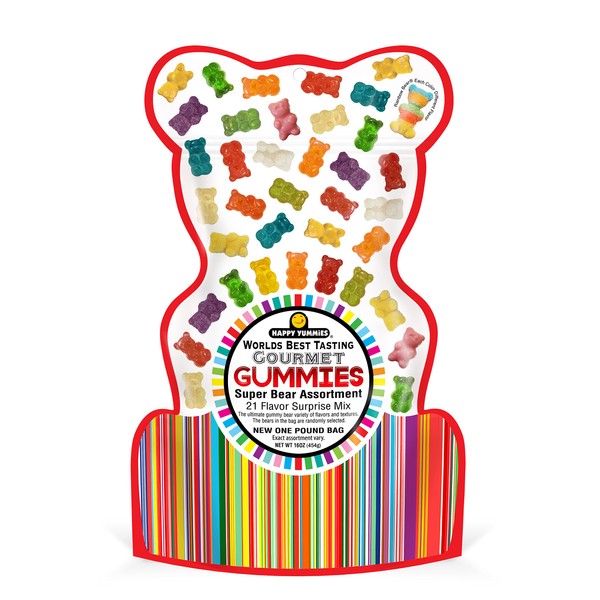 Happy Yummies Worlds Best Tasting Gourmet Gummies 21 Flavor Super bear Assortment 16oz