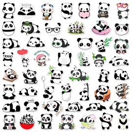 Gutickodec 50PCS Cute Panda Stickers, Waterproof Cartoon Aesthetic Decals for Computer Waterbottle Backpack Notebook Decroation for Girls Boys Student Teacher