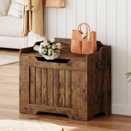 GarveeHome Storage Chest, 24.8" Small Toy Chest, Wood Toy Box for Boys Girls, Storage Bench with Safety Hinge, Supports 350 Lbs, Storage Trunk for Living Room, Bedroom, Playroom, Rustic Brown