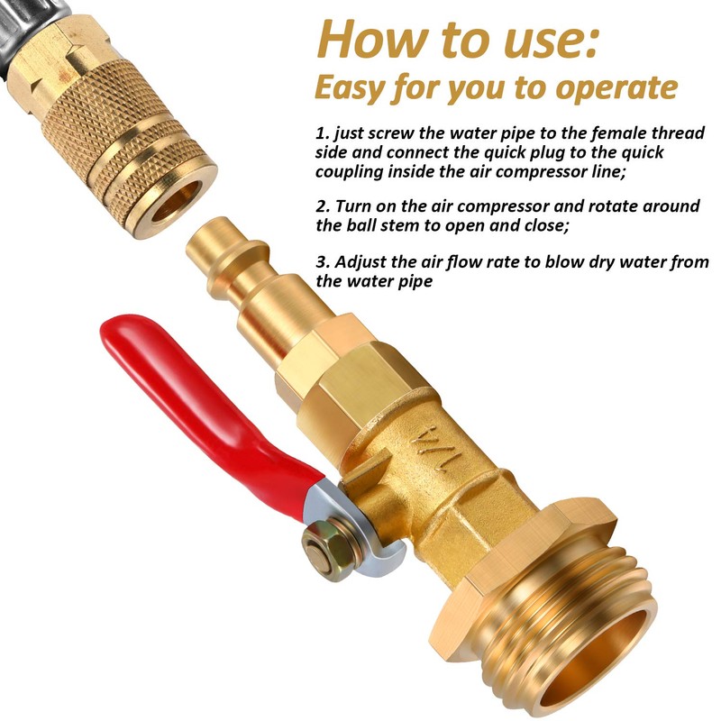 Hotop Brass Winterize Blowout Adapter with 1/4 Inch Quick Connect