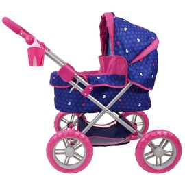 509 Crew 509 Unicorn Doll Pram - Kids Pretend Play, Large Wheels, Retractable Canopy, Cup Holder & Carry Bag, Ages 3+ (T724029),Pink