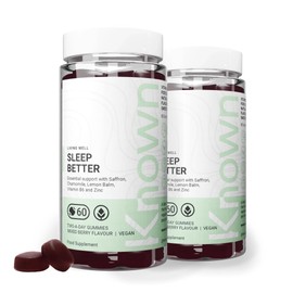Known Known Tasty Sleep Better Gummies - Sugar-Free - Saffron, Lemon Balm, Chamomile & B6 - Natural Mixed Berry Flavour - 60 Vegan Gummies, 2 Months Supply