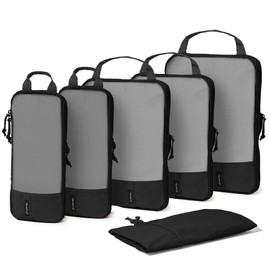 Carrywell - Cubos de compresión de viaje para maletas, equipaje, mochilas, ahorro de espacio, cubos organizadores lavables, bolsas de equipaje expansibles (6 unidades, negro), (no fabricado en China)