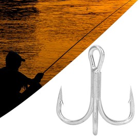 Metal Fishing Hook, Heavy Duty Treble Hooks Kit Long Shank Round Bend Fishing Hook Set for Wild Lake Pool Freshwater Saltwater (Large 1/0# (10 pcs per Sale))