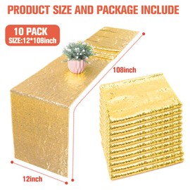 10 Pack Sequin Table Runner 12" x 108" Rose Gold Sequin Table Cloth for Rectangle Tables Sparkle Table Covers for Wedding Engagement Birthday Party Holiday Decorations (12*108-1pc-gold)