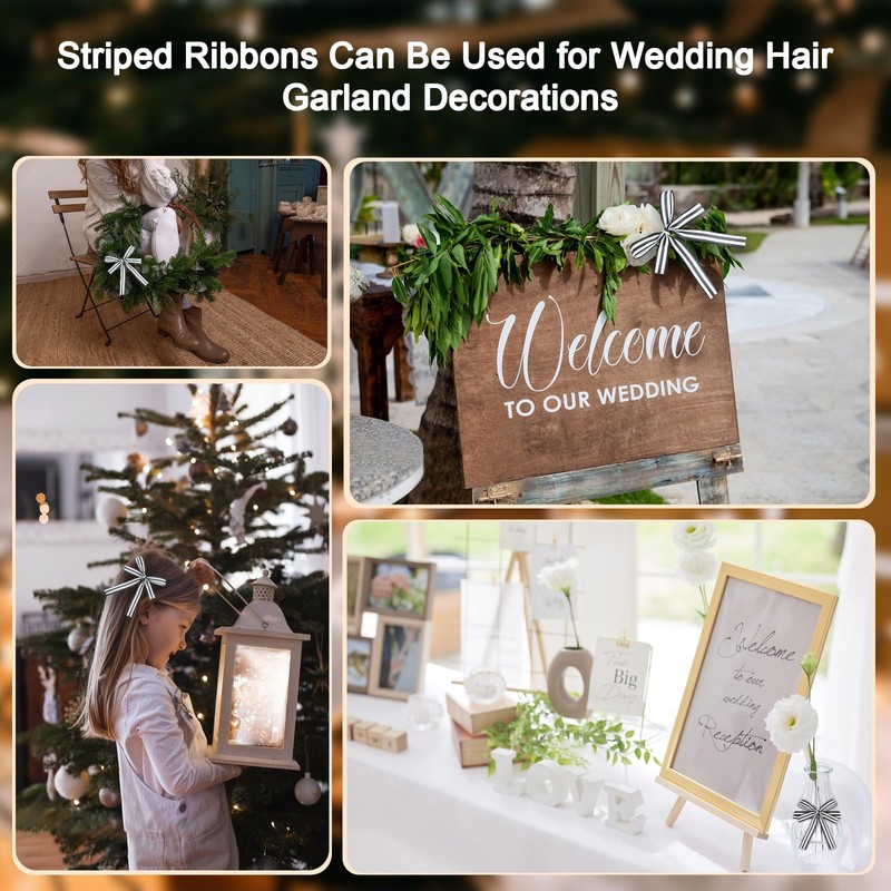 Mupera Black & White Striped Wired Ribbon - 1" x