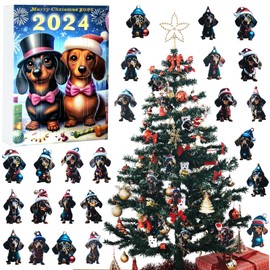 Dachshunds Advent Calendar 2024,Dog Advent Calendar,24 Days Christmas Countdown Calendar With 24 Dachshunds,Cute Dachshunds Ornaments Pendant, Christmas Tree Hanging Ornaments for Xmas Tree Holiday Decor