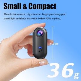 1080P Mini Thumb Action Camera, Portable Vlogging Camera, Wearable Small Body Camera, Hands-Free POV Video Recorder for Motorcycle, Bike, Work, Travel, Pet Walking (64GB Basic Kit, Black)