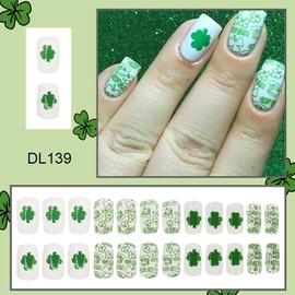 St. Patrick's Day Press on Nails Shamrock Fake Nails Square Shape Acrylic Nails Full Cover False Nails with Designs Cute Glue on Nails St Patricks Clover Stick on Nails Glossy Artificial Nails 24Pcs