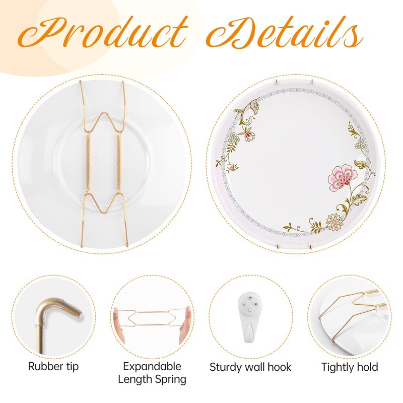 Plate Hangers for Wall for 10-14 inch, 3 Pack, Gold