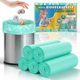 Small Bathroom Trash Bags 4 Gallon - 4 Gal Mini Garbage Bags Green 15 Liter 100 Count Unscented Biodegradable Compostable Waste Basket Kitchen Office Liners Strong Thick Bulk Heihaily