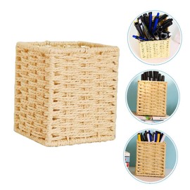 Operitacx 3pcs Decorative Woven Storage Basket for Office Organization Handmade Sundries Box Beige for Pens Toys and
