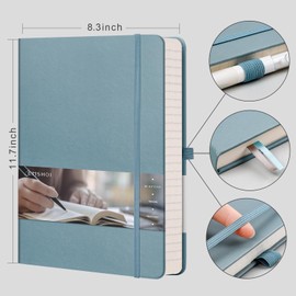 EMSHOI Graph Paper Notebook 8.5 x 11, 192 Pages Hardcover Grid Notebooks for Work, 100GSM Graph Paper, A4 Large Leather Journals for Women Men Writing, Graphing, Engineering, GrayBlue