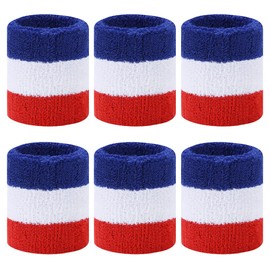 BEACE Sweatbands Sports Wristband for Men & Women - Moisture Wicking Athletic Cotton Terry Cloth Sweatband for Tennis, Basketball, Running, Gym, Working Out Red WHI Blu