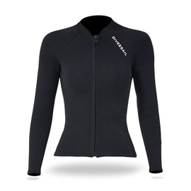 Women Diving Top,HUIOP 2mm Neoprene Men Women Diving Top with Front Zipper Wetsuits Jacket Long Sleeves Wetsuit Top for Snorkeling Scuba Diving Surfing Water Sports Swimming