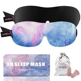 3D Sleep Mask By PrettyCare 2Pack (Ultra Blue and Black) Eye Mask for Women, 3D Contoured Sleep Mask Blindfold with an Ear Plugs, a Silk Travel Bag, Night Eyeshade for Men
