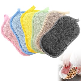 Sekfpnk Pack of 6 Washable Washing Up Sponge, Kitchen Sponge, Washable, 16 x 9 x 1.7, Double-Sided Microfibre Cleaning Brush, Suitable for Kitchen, Bathroom and Glass Cleaning