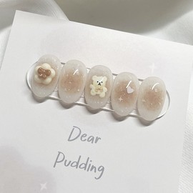 [Handmade Nail Tips] Cozy Bear Nail Tips - Petit Almond / [수제네일팁] 포근포근베어 네일팁 - 쁘띠아몬드