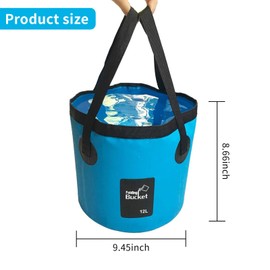 VINSPIRE Collapsible Folding Bucket 12L - Portable Foldable Water Container for Camping, Fishing, Outdoor, Plumbing - Leak-Proof Reinforced Bucket Bag for Foot Soaking, Car Wash, Gardening