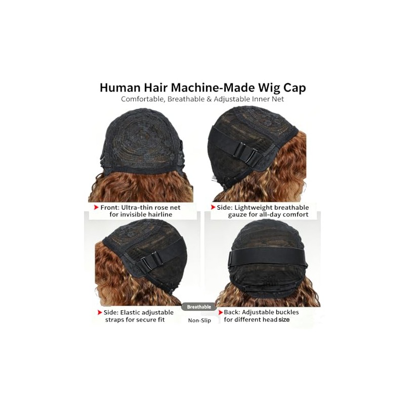 Peluca rizada ombré con flequillo, cabello humano, peluca de cabello