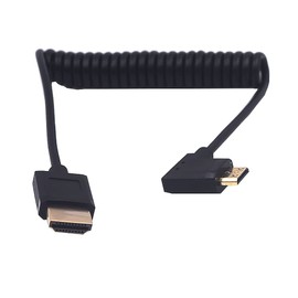 Kework 4ft HDMI 4K Coiled Cable, 90 Degree Right Angle Mini HDMI Male to HDMI Male Adapter Spiral Cable, HD HDMI 2.0 Version High Speed Spring Cord, 4K @60HZ (Right Mini HDMI to HDMI)
