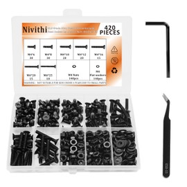 Nivithi M4 Countersunk Screws Set 10.9 Strength Class 420 Pieces Black Countersunk Screws M4, Countersunk Screws Made of Carbon Steel M4 x 6/8/10/12/16/20/25 mm for Furniture, DIY, Repair