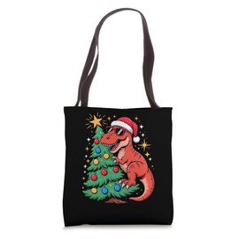 Christmas Tree T-Rex Dinosaur Sunglasses Tyrannosaurus Rex Tote Bag