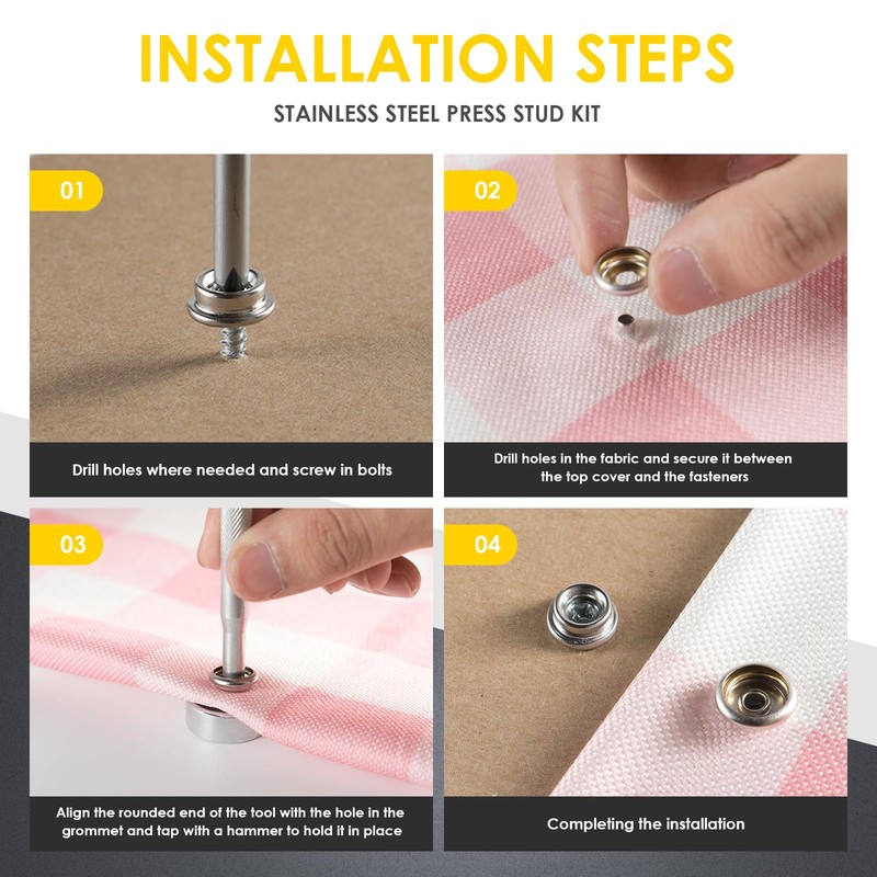 32Pcs 15mm Press Stud Kit, Stainless Steel Press Studs Snap