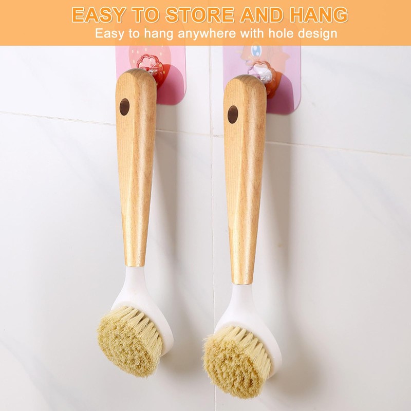 Generic 2 Pack Kitchen Dish Brush Bamboo Handle Dish Scrubber,