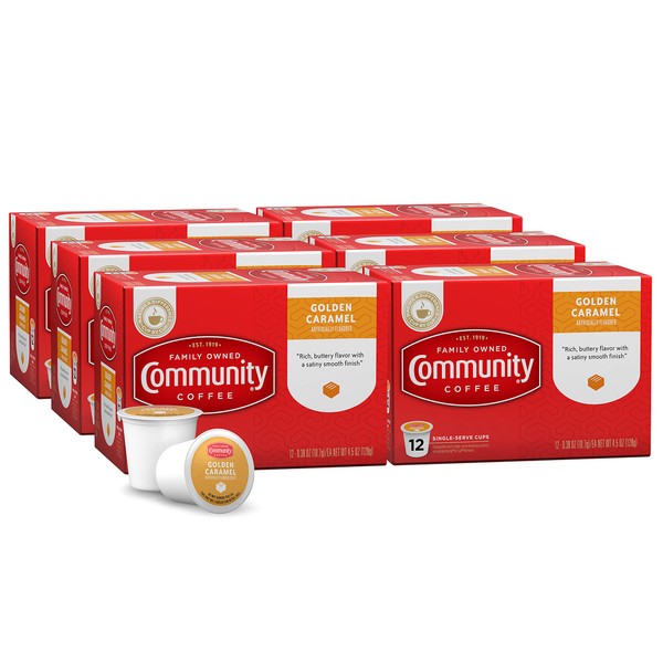 Community Coffee Golden Caramel Flavored 72 Count Coffee Pods, Medium