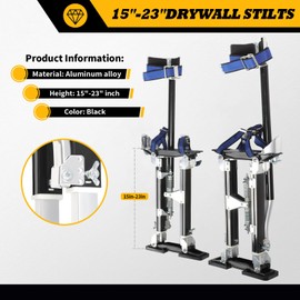 Jecoupoon 15-23 Inch Aluminum Alloy Drywall Stilts with Black for Working at High Places (Black,15-23 Inch)
