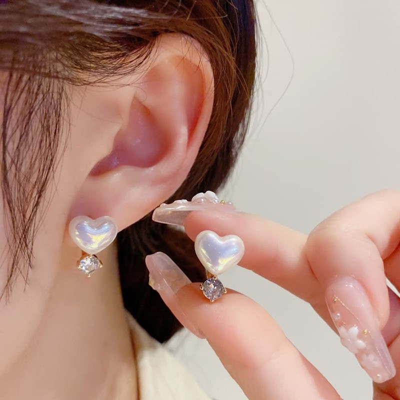 MIKAMU Pearl Ring Earrings, Popular, Finest, Zirconia, 18K Gold, RGP,