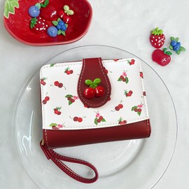 Sunwel Fashion Cherry Wallet Card Holder Small Cute Wallet Zipper Coin Pocket Wallet for Women Girls (002 CHERRY)