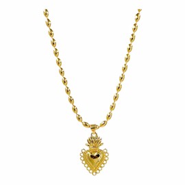 LESLIE BOULES 18K Gold-Plated Oval Bead Necklace with Divine Heart of Jesus Pendant - 18 Inches, Elegant Religious Gift