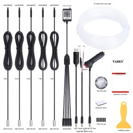 TABEN Ambient Light App Control Car Atmosphere Light Lamp Soft DIY Refit Fibreglass Tape 64 Colours Interior Lighting Decorative Light 1 W DC 12 V 6 m